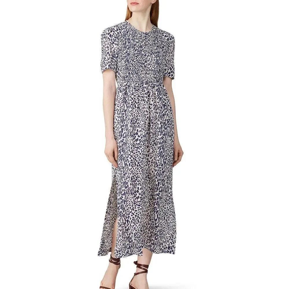 Baum Und Pferdgarten Adamaris Leopard Print Dress Silk Blend  Blue Size 40